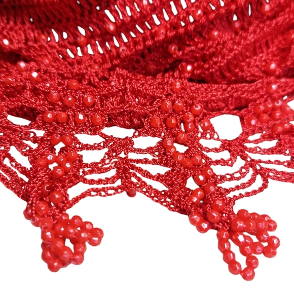Convertible Fashion Cowl Hoodie Crochete Ruby Red Beaded - Picture 6 of 12